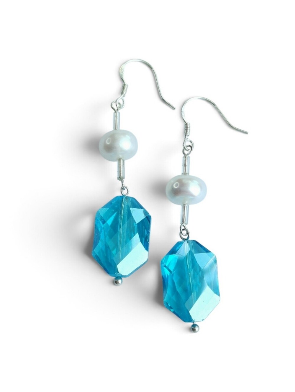 Turquoise Blue Swarovski Crystal Freshwater Pearl Earrings 🆕